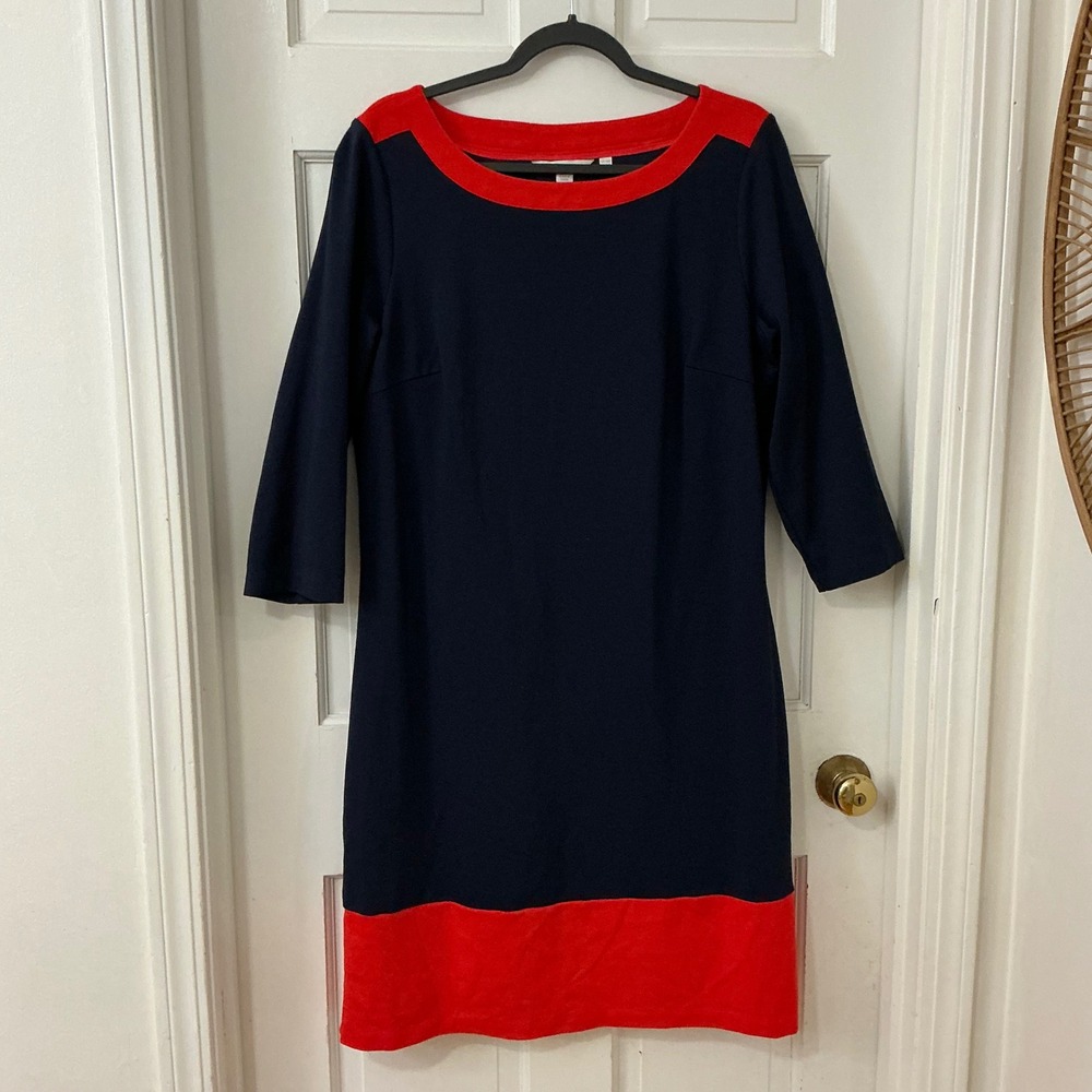 Boden navy Siobhan Dress 14R Colorblock Shift Nautical Career Mod Preppy